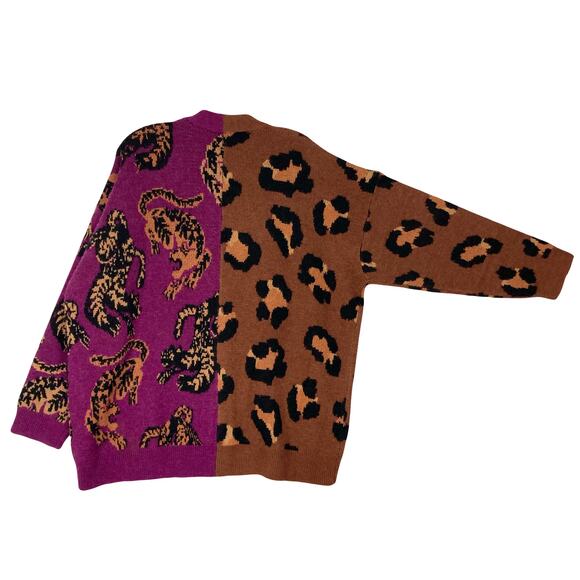 NWOT FARM RIO Cardigan M Oversized Wild-Leopards&Animal-Print Fuchsia-Pink&Brown - Picture 3 of 12